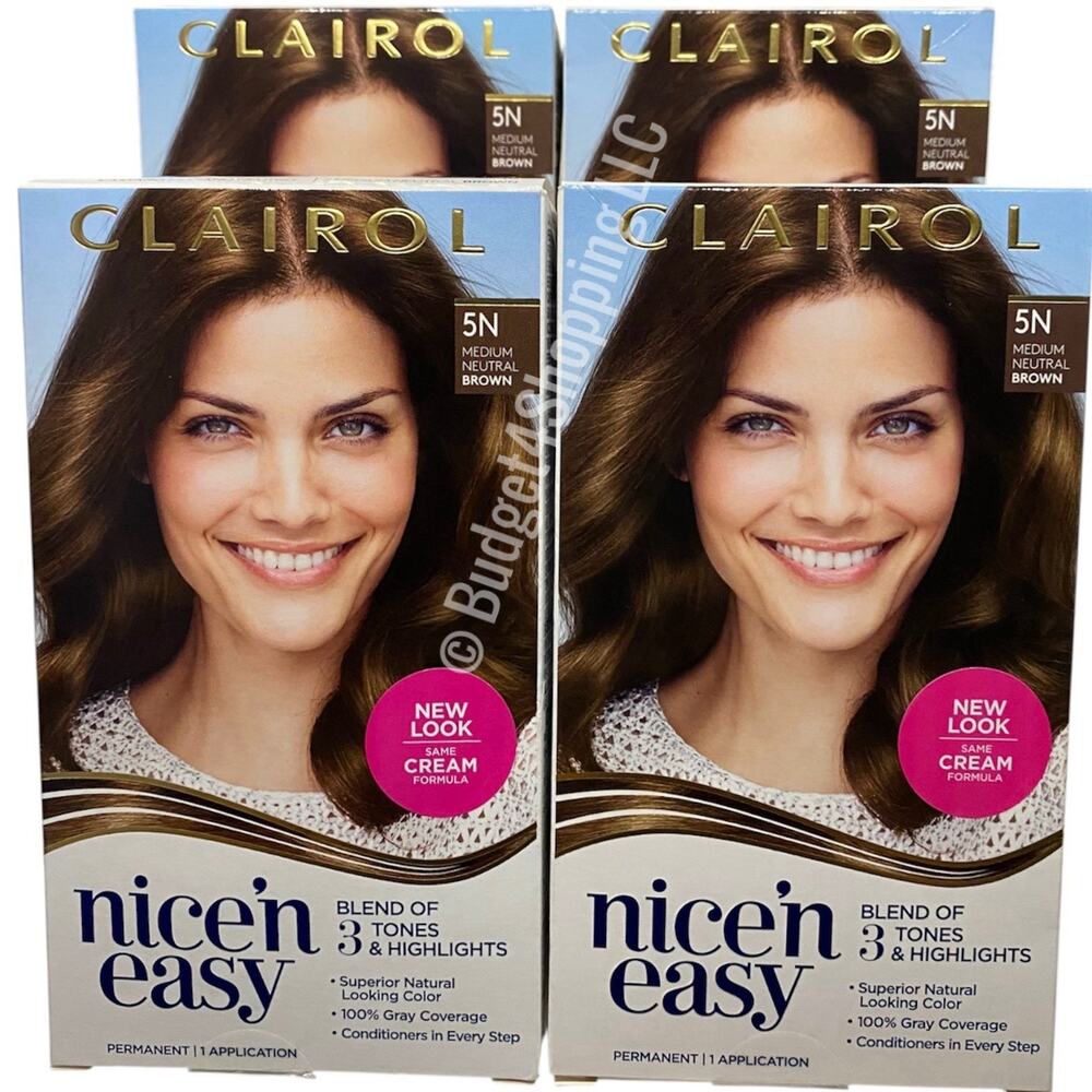 Clairol Nice'n Easy Permanent Hair Dye 5N Medium Neutral Brown, Pack of 4